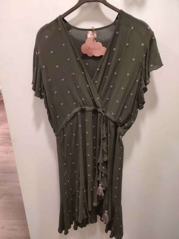 Vestido verde musgo viscosa con relieve de estrellas. Talla única